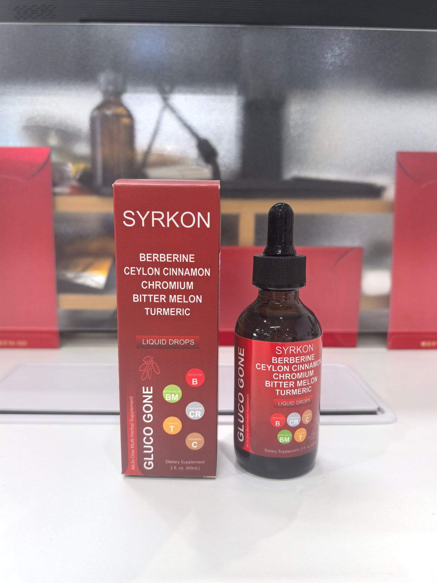 SYRKON Berberine with Ceylon Cinnamon Supplement Liquid Drops + Bitter Melon Extract, Glucomannan, Gymnema, Chromium, Turmeric, Organic Panax Ginseng, Moringa GLP-1 Support