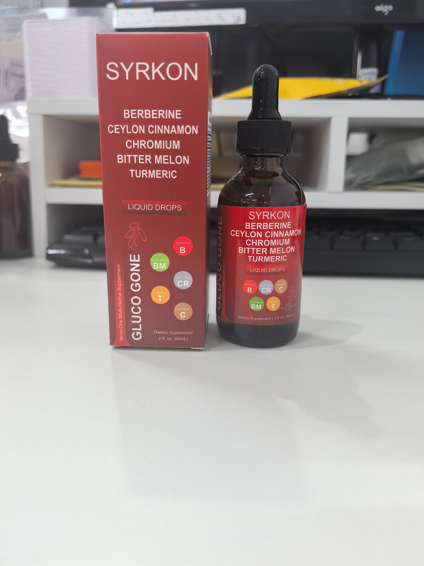 SYRKON Berberine with Ceylon Cinnamon Supplement Liquid Drops + Bitter Melon Extract, Glucomannan, Gymnema, Chromium, Turmeric, Organic Panax Ginseng, Moringa GLP-1 Support